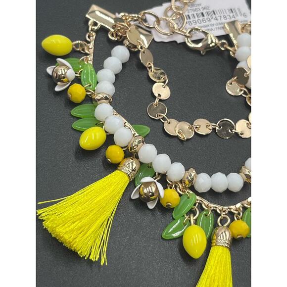 Lilly Pulitzer Lemon Grove Triple Strand Beaded‎ Tassel Gold Tone Bracelet New - Picture 6 of 8